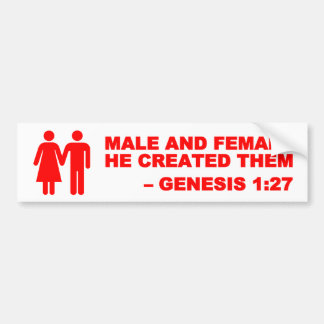 Male and Female Gen. 1:27 Bumper Sticker - Red