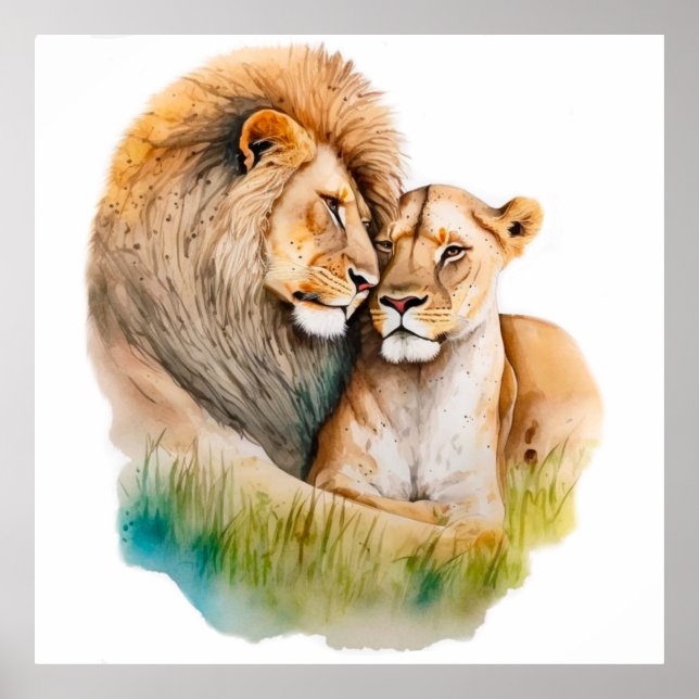 Male and Female Lion in Love Photo for Lion Lovers Poster (Front)