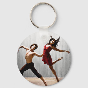 Male and Female Modern Dancers in Red Dress Key Ring
