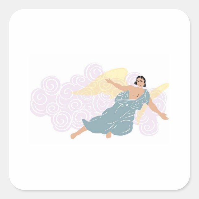 Male Angel in Front of Purple Clouds Square Sticker (Front)