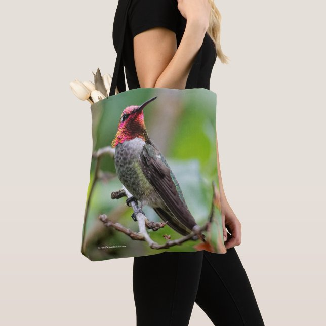 Male Anna's Hummingbird on the Plum Tree Tote Bag (Close Up)