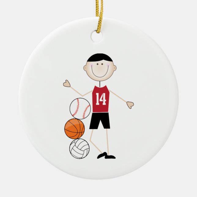 Male Athlete Ceramic Tree Decoration (Front)