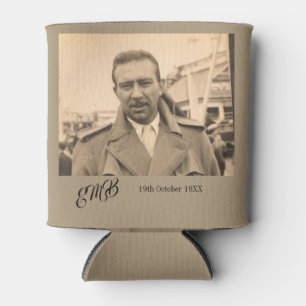 Male Birthday Elegant Monogram Photo Can Cooler