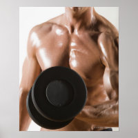 Male body builder flexing lifting weight