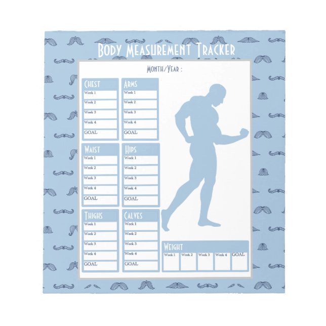 Male Body Measurements Tracker Weight Loss Chart Notepad (Front)