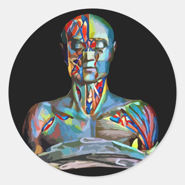 male body parts human anatomy abstract art classic round sticker (Front)