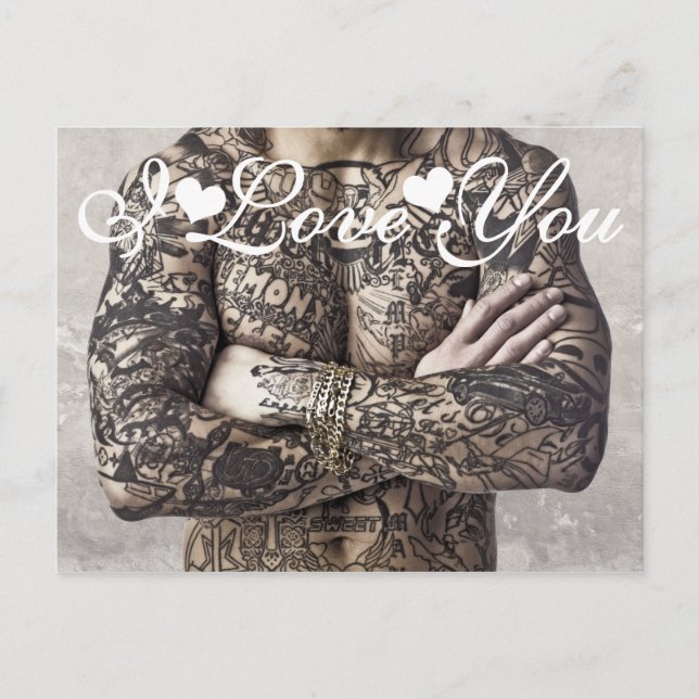 Male Body Tattoo Photo I Love You Postcard (Front)