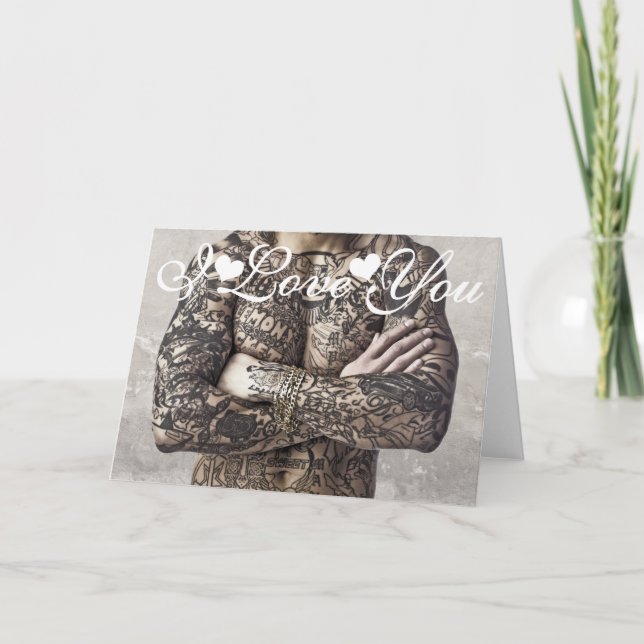 Male Body Tattoo Photo Image I Love You Card (Front)