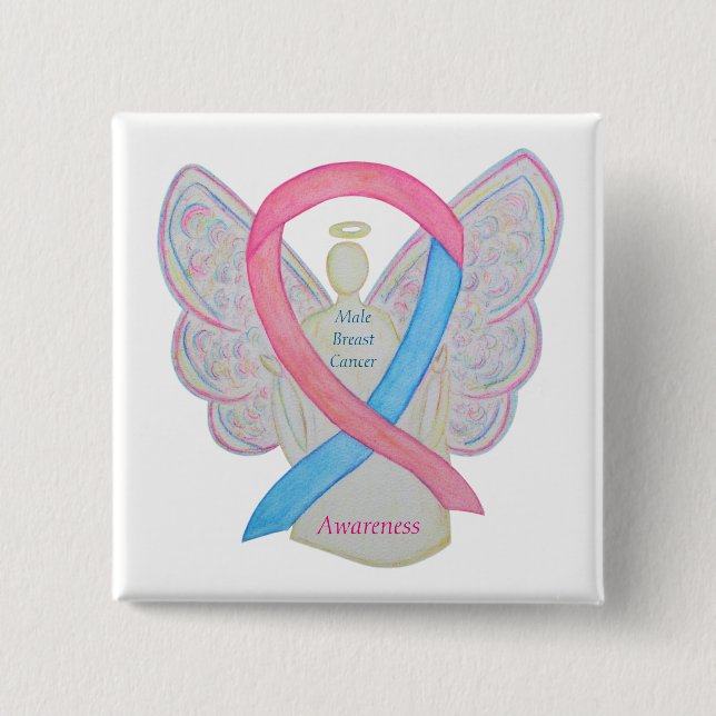 Male Breast Cancer Angel Pink Awareness Ribbon Pin (Front)
