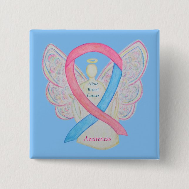 Male Breast Cancer Angel Pink Awareness Ribbon Pin (Front)