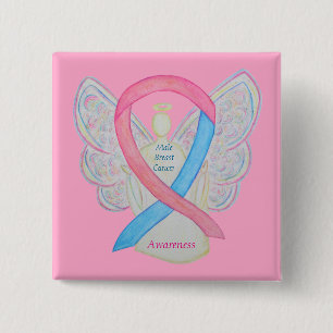 Male Breast Cancer Angel Pink Awareness Ribbon Pin