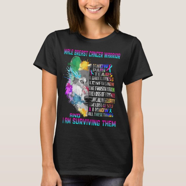 Male Breast Cancer Awareness Ribbon Support Gifts T-Shirt (Front)