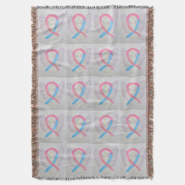 Male Breast Cancer Awareness Ribbon Throw Blanket (Front Vertical)
