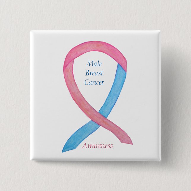 Male Breast Cancer Pink Awareness Ribbon  Pin (Front)