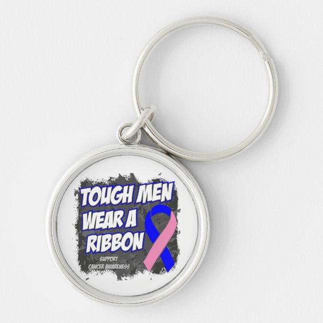 Male Breast Cancer Tough Men Wear A Ribbon Key Ring (Front)