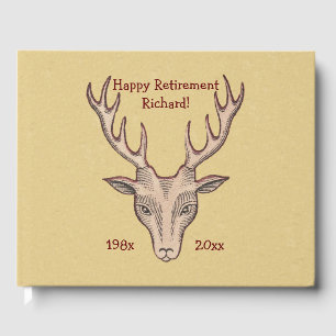 Male Brown Deer Head Antlers Outlined in Red Guest Book