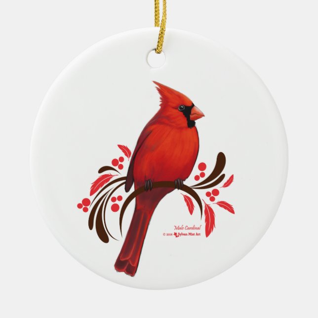 Male Cardinal Ceramic Tree Decoration (Front)