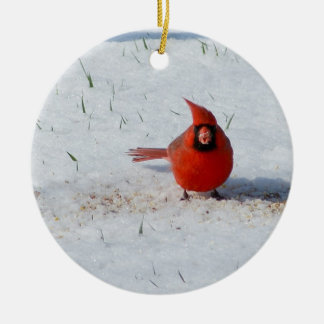 Male Cardinal in Snow Ceramic Ornament