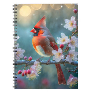 Male Cardinal in the Moonlight Cherry Blossoms Notebook