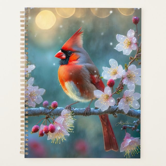 Male Cardinal in the Moonlight Cherry Blossoms Planner (Front)