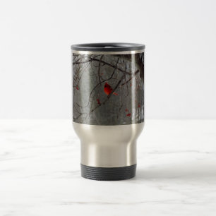 Male Cardinal in Winter Travel Mug