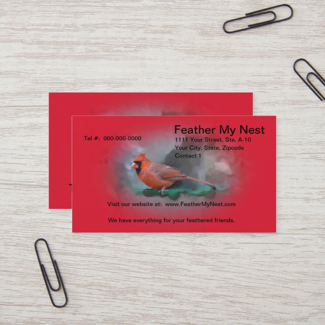 Male Cardinal Songbird Business Card (Front/Back In Situ)