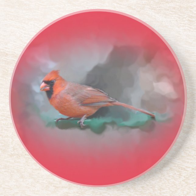 Male Cardinal Songbird Coaster (Front)