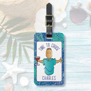  Male Cartoon Beach Vacation Tropical Cruise  Luggage Tag