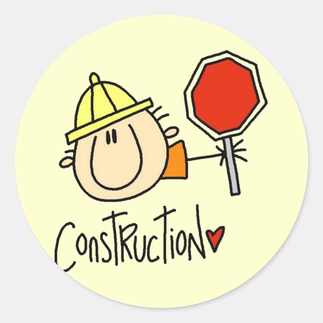 Male Construction Worker Classic Round Sticker (Front)