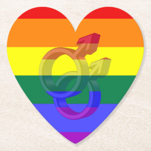 Male Couple Pride Symbols Rainbow Flag Paper Coaster
