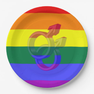 Male Couple Pride Symbols Rainbow Flag Paper Plate