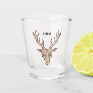 Male Deer Head Black Etched Face Large Antlers Shot Glass