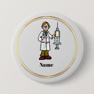 Male Doctor with Giant Syringe Button