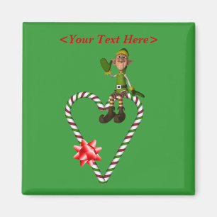Male Elf Candy Cane Heart Christmas Holiday Magnet