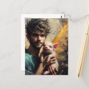 Male Fairy With Baby Pig Postcard