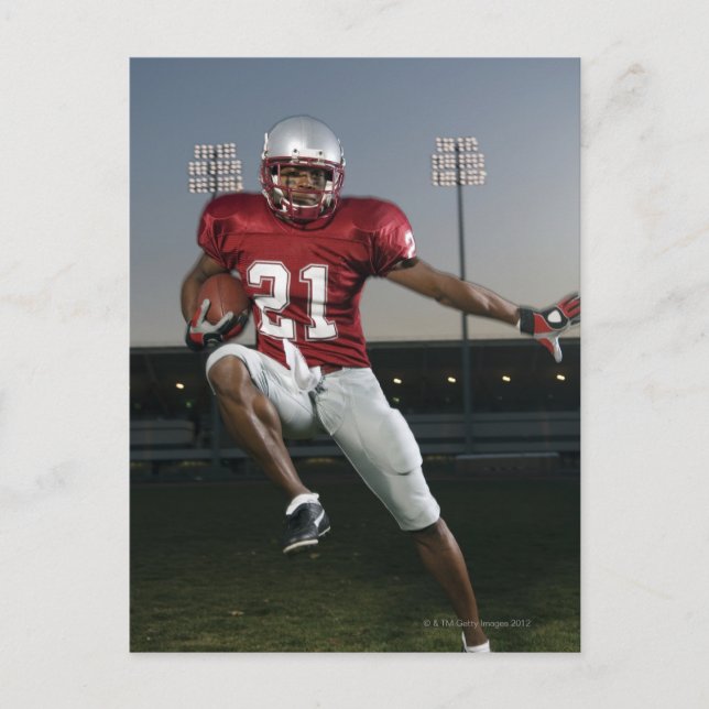 Male football player carrying football postcard (Front)