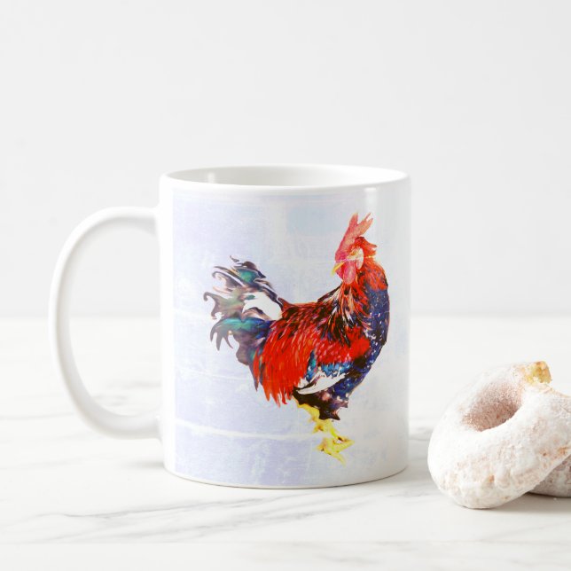 male gallinaceous ,rooster coffee mug (With Donut)
