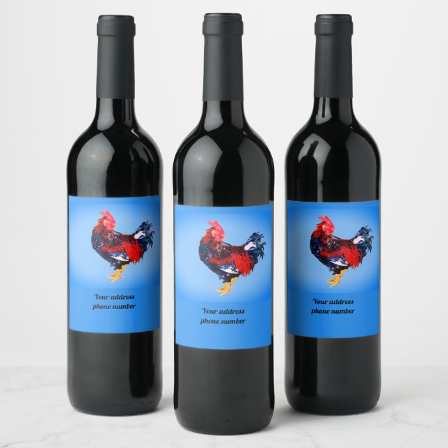 male gallinaceous ,rooster mini padfolio label (Bottles)
