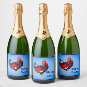 male gallinaceous ,rooster Personalised Sparkling Wine Label