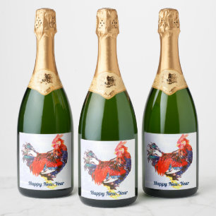 male gallinaceous ,rooster Personalised Sparkling Wine Label