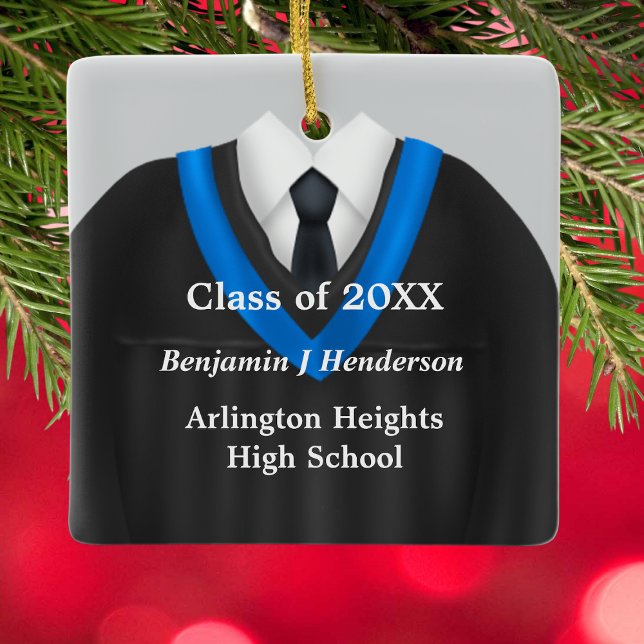 Male Grad Gown Black and Blue Ornament (Creator Uploaded)