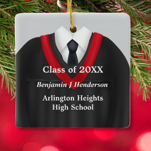 Male Grad Gown Black and Red Ornament