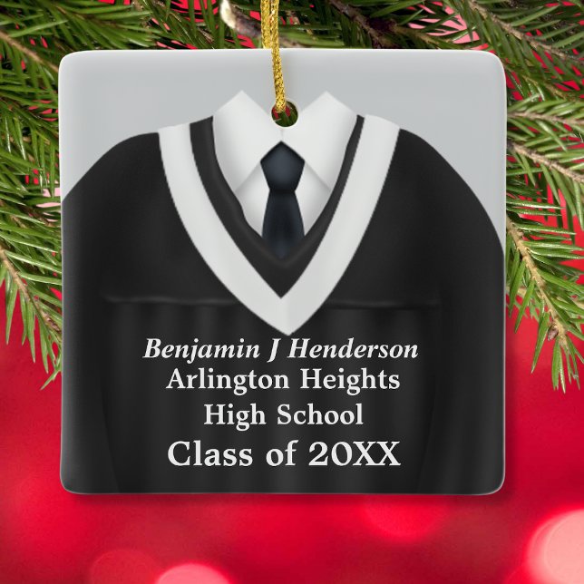 Male Grad Gown Black and White Ornament (Creator Uploaded)