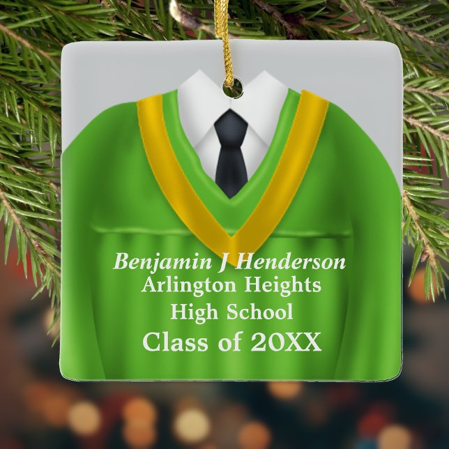 Male Grad Gown Green and Gold Ornament (Creator Uploaded)