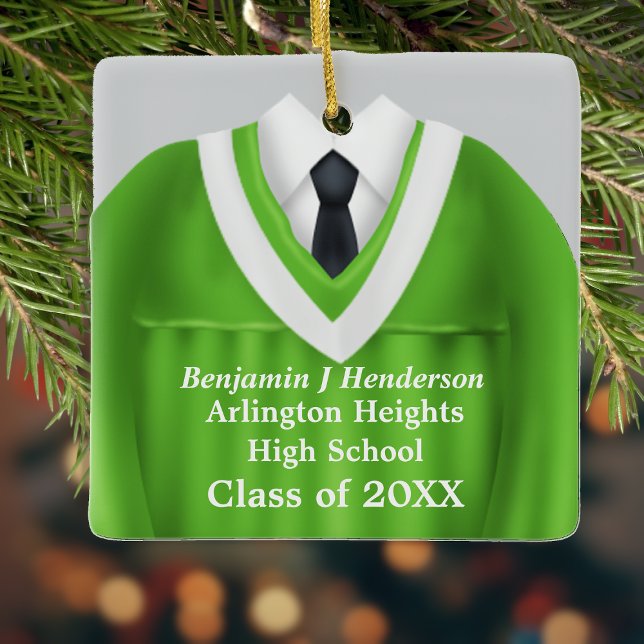 Male Grad Gown Green and White Ornament (Creator Uploaded)