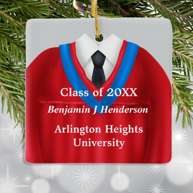 Male Grad Gown Red and Blue Ornament (Creator Uploaded)