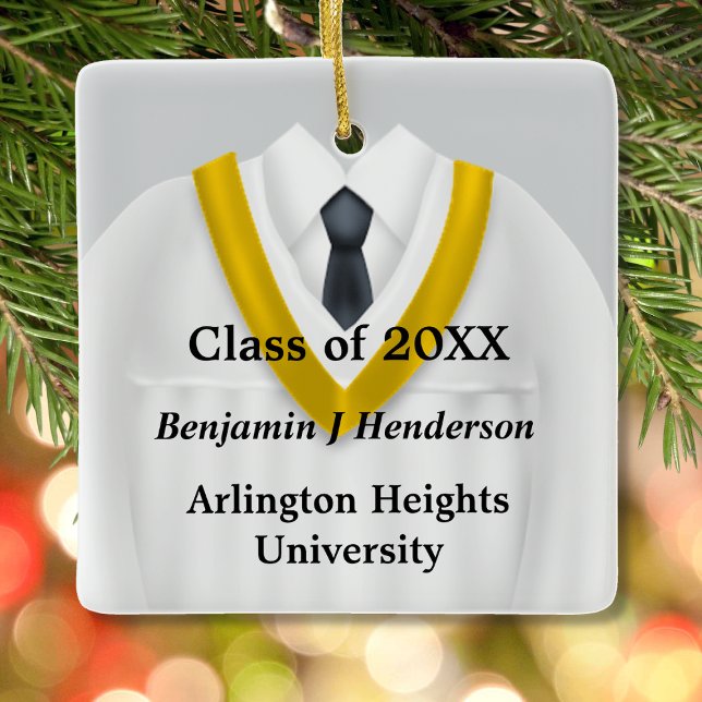 Male Grad Gown White and Gold Ornament (Creator Uploaded)