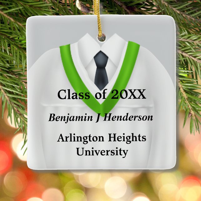 Male Grad Gown White and Green Ornament (Creator Uploaded)