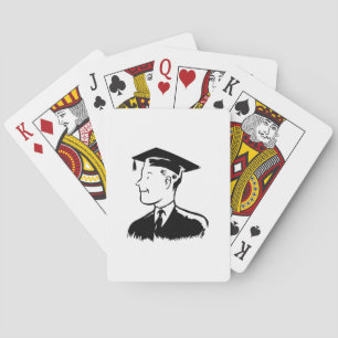 Male Graduate Silhouette Wearing Cap and Gown Playing Cards