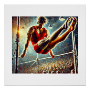 Male Gymnast on Parallel Bars, Poster